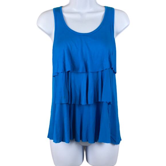 Forever 21 Tank Top Ruffle Crochet Back Blue Tiered Boho‎ Racerback Shirt Small - Picture 7 of 7